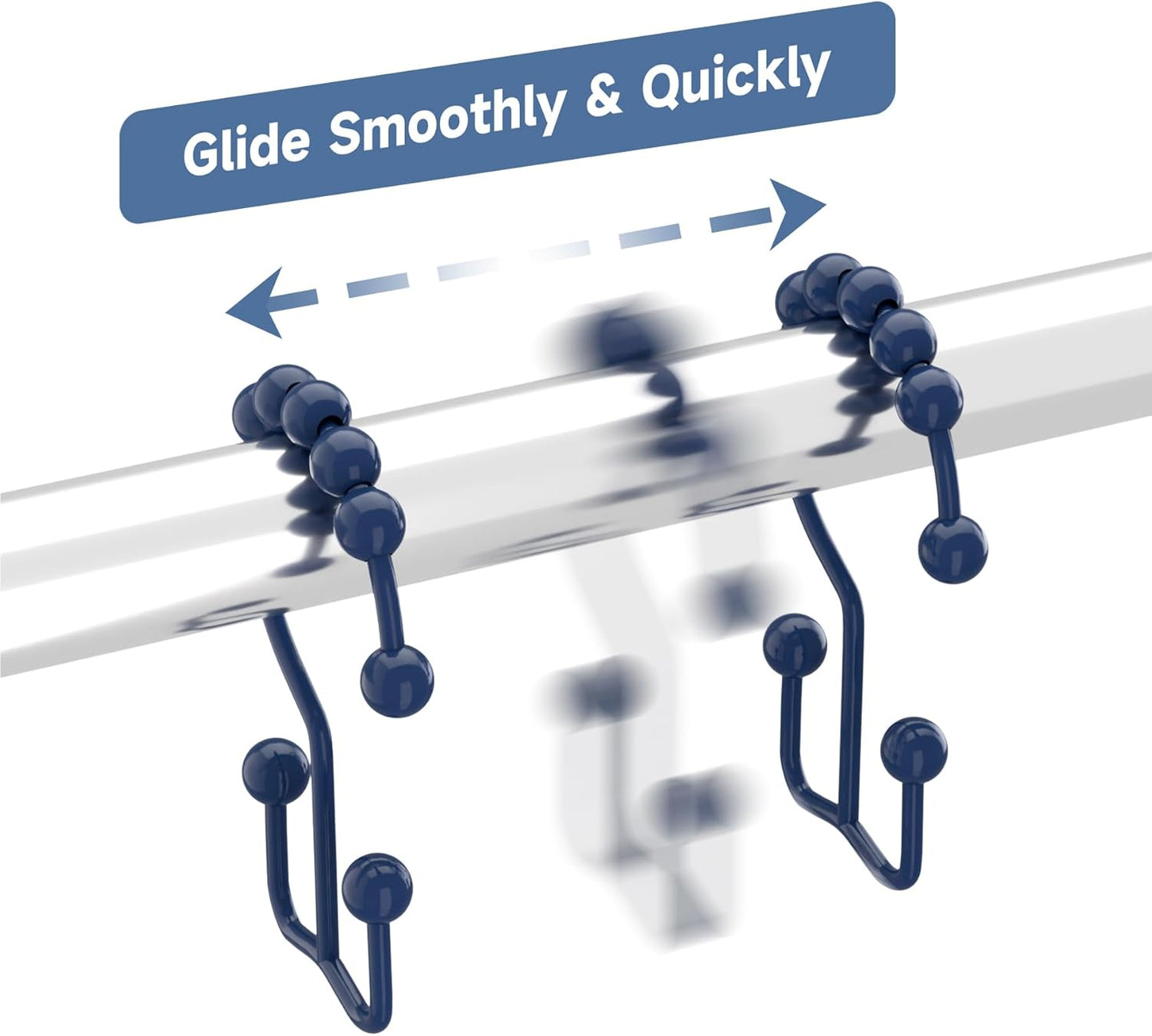 Titanker Shower Curtain Hooks Rings, Rust-Resistant Metal Double Glide Shower Hooks for Bathroom Shower Rods Curtains, Set of 12 Hooks - Navy Blue