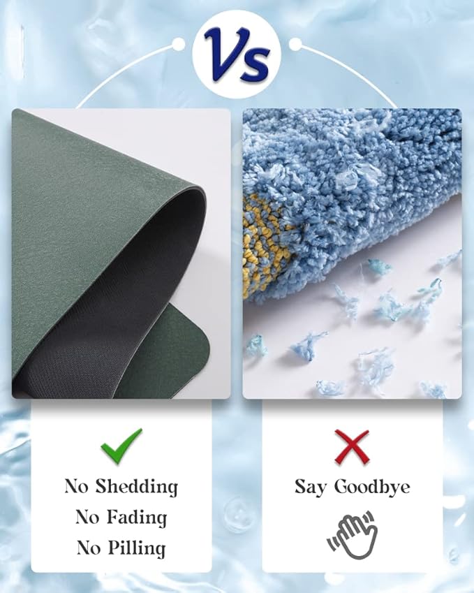 MontVoo -Bath Mat Rug-Rubber Backing Non Slip Quick Dry Absorbent Thin Bathroom Rugs Fit Under Door-Faux Suede Surface Bathroom Floor Mats-Shower Rug for in Front of Bathtub Shower Green 16"x24"
