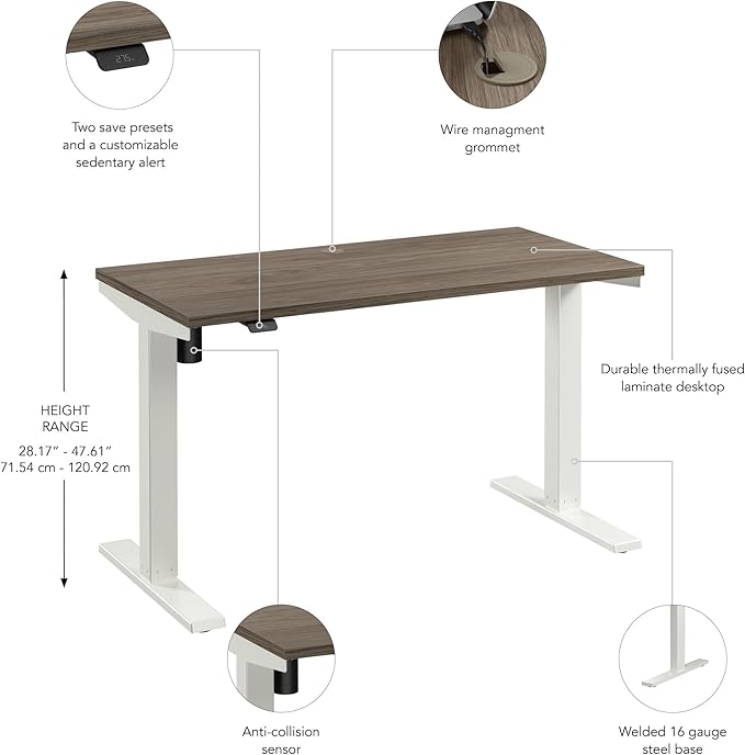 Bush Business Furniture 48-inch Electric Height Adjustable Standing Desk, Ergonomic Sit-Stand Computer Table for Home and Professional Office, Move 40 Series, Modern Hickory with White Base
