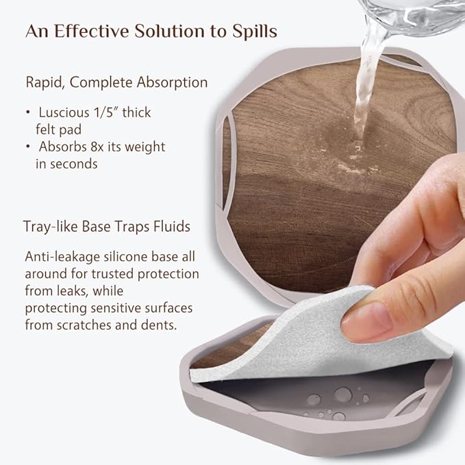 UMIRRO Absorbent Drink Coasters for Wooden Coffee Table, Rustic Country Farmhouse Silicone Cup Mats with Felt Pads for Tabletop Protection, Unbreakable, Easy to Clean, Brown Wood Texture, 4", 4 Pack