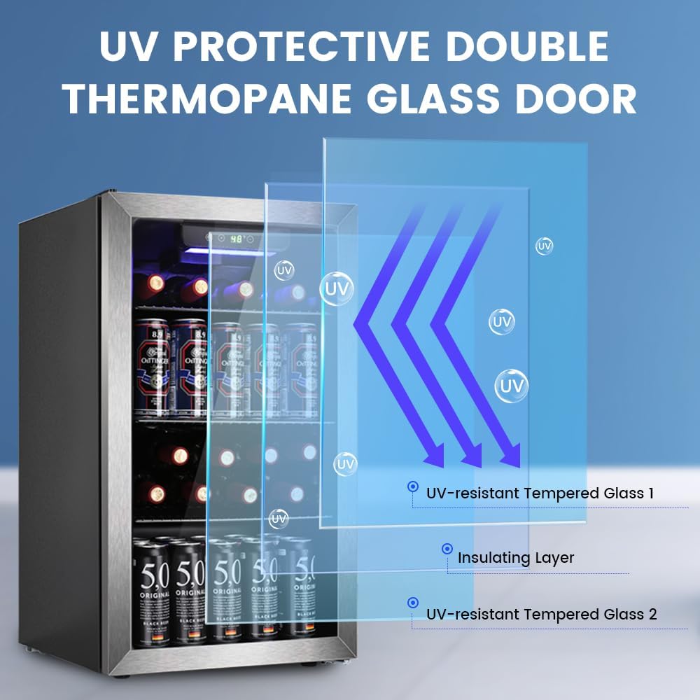 Mini Fridge 130 Can Beverage Refrigerator Cooler, 3.2 Cu.Ft Drink Fridge forSoda Wine Beer, Digital Temperature Control Cooler for Home, Dorm, Bar