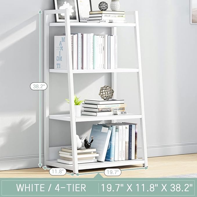IOTXY 4 Tier Open Bookshelf - Steel and Wood Display Stand, 50CM Width Floor-Standing Bookcase, White