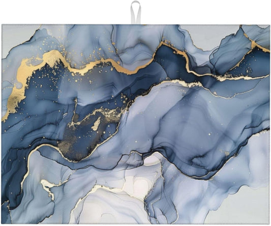 Navy Blue Marble Dish Drying Mat 18x24 For Kitchen Counter Absorbent Microfiber Dishes Pad Dish Drainer Rack Mats Fast Dry Kitchen Accessories