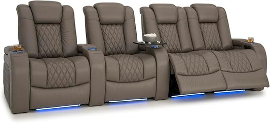 Seatcraft Diamante Zero-Gravity CoolZero Italian Leather Home Theater Seating, Power Headrest, Power Recline, Row of 4 Right Loveseat, Gray