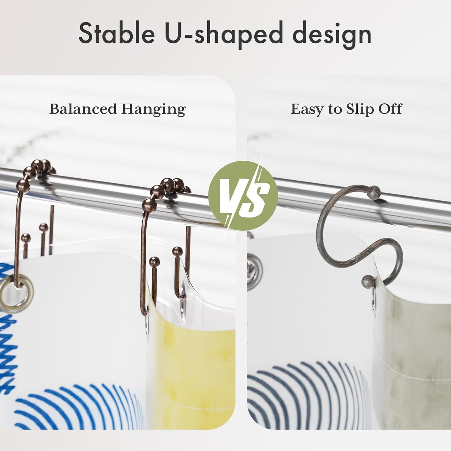 AmazerBath Shower Curtain Hooks Bronze Shower Curtain Rings Rust Proof, Non-Slip Shower Curtain Double Hooks, Smooth Metal Shower Hooks for Shower Curtain Liner Bathroom, 12Pcs Shower Rod Hooks