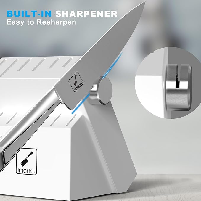 imarku Knife Set G14 - Stainless Steel Kitchen Knives with Block, Built-in Sharpener, Dishwasher Safe, Rust Resistant, Non-Slip Ergonomic Handle - 14pcs Ultimate Gift for Home Cooks & Chefs, White