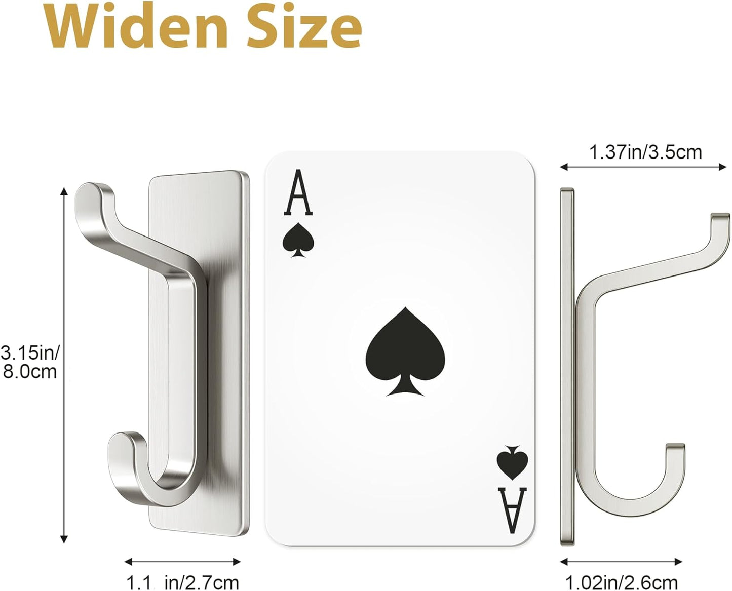 Self Adhesive Wall Hooks for Hanging: Extra Strong 13 LB, Hook for Coat, Towel in Bathrooms, Shower, Kitchen, Wall, Door Hook, Nickel Silver 4 Pack