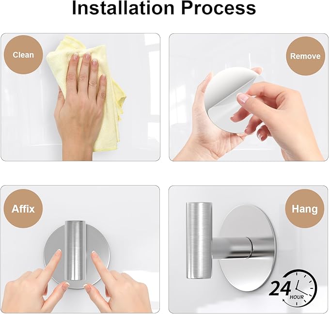 Heavy Duty Self-Adhesive Coat Hooks, Stainless Steel Towel Hooks for Bags, Towels, Robes, Hats, Aprons – No Drill Bathroom, Kitchen, Hotel Wall Hooks (2 Pack, Silver)