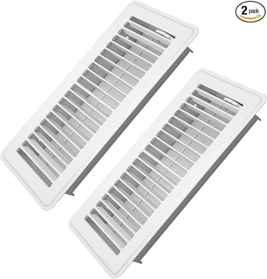 4" x 10" Floor Register 2 Pack - Heavy Duty Steel Walkable Floor Vents - Easy Adjust Air Supply Lever - Vent Covers for Home (White)