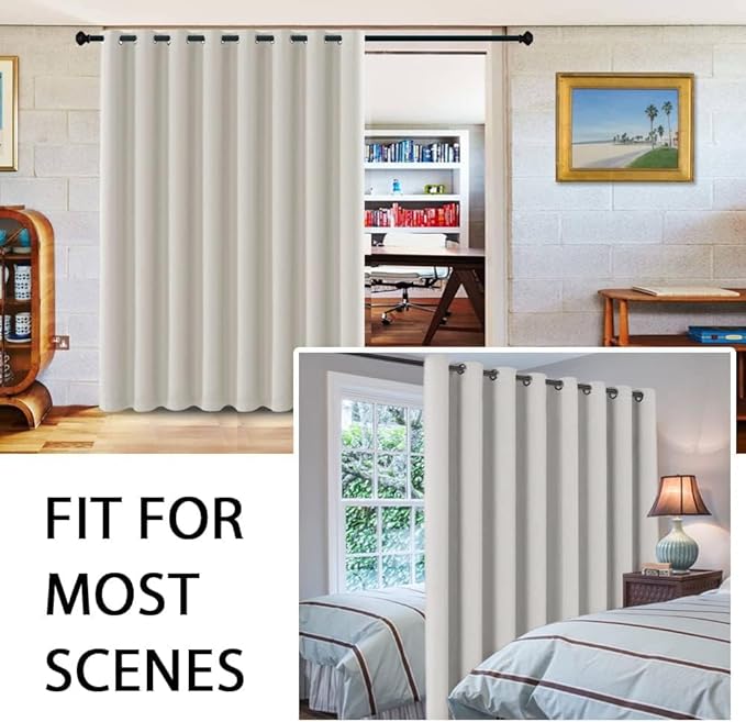 H.VERSAILTEX Blackout Curtains for Sliding Glass Door Room Divider Curtains Noise Reduce Curtain Panel Portable Window Screen Sliding Partition, W120 x L96 inches/8' Tall by 10' Wide, Ivory/Cream