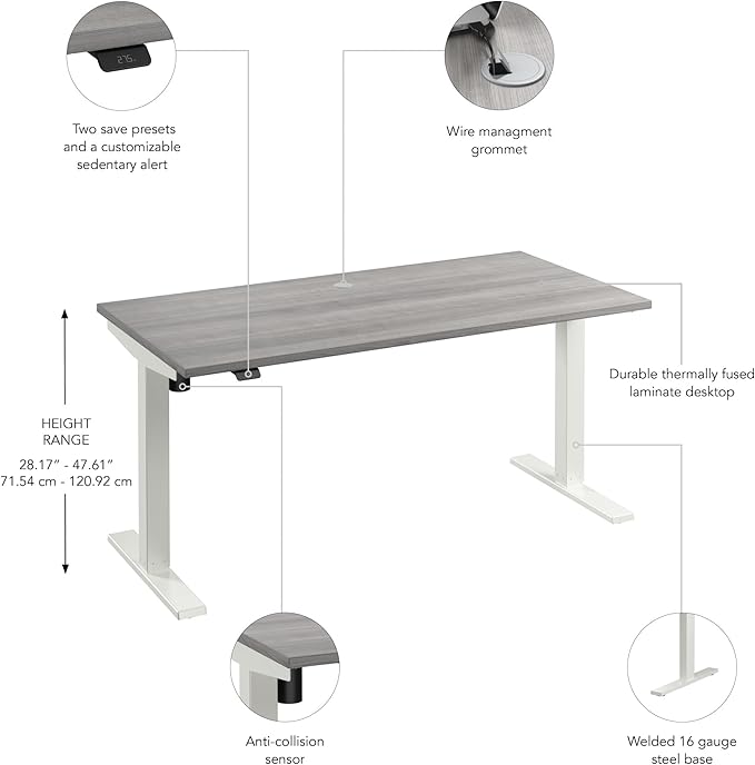 Bush Business Furniture 60-inch Electric Height Adjustable Standing Desk, Ergonomic Sit-Stand Computer Table for Home and Professional Office, Move 40 Series, Platinum Gray with White Base