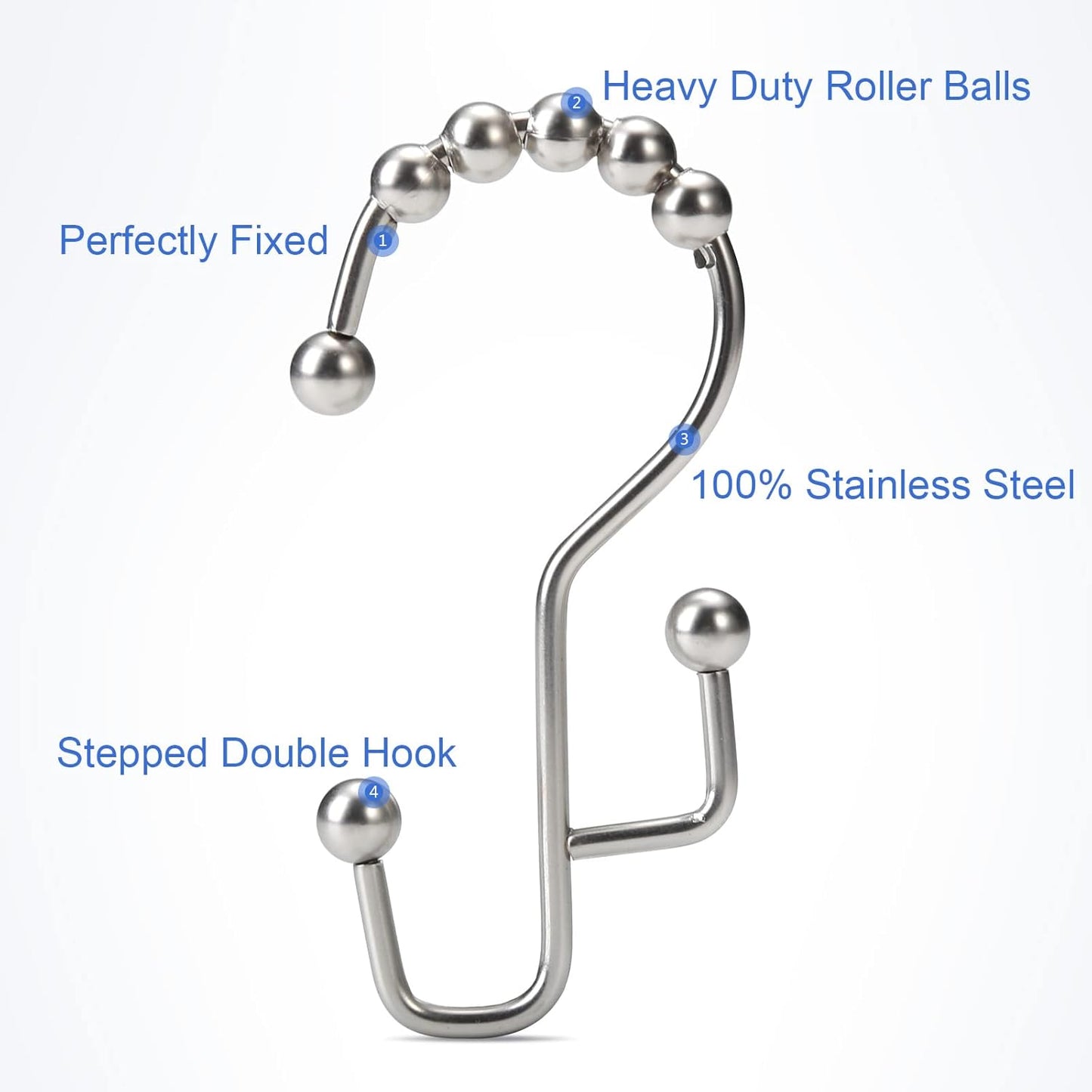 Shower Curtain Rings, SUTINE Double Shower Curtain Hooks, Rust-Resistant Stainless Steel Shower Curtain Rings, Easy Sliding Metal Shower Hooks for Shower Curtains & Liners, 12pcs-Matte Nickel