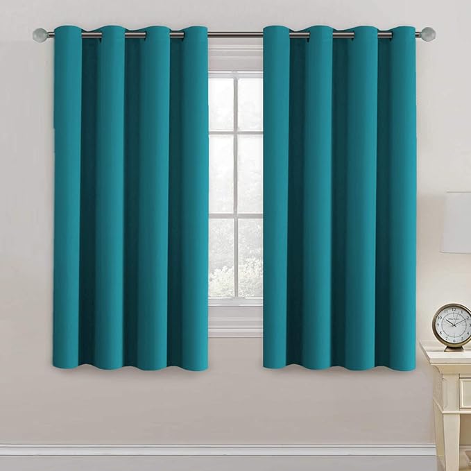 H.VERSAILTEX Blackout Curtains Drapes 63 Inch Length for Bedroom/Living Room, Thermal Insulated Small Curtain for Bedroom, Grommet Top - Solid in Turquoise Blue (One Panel), 52"W x 63"L