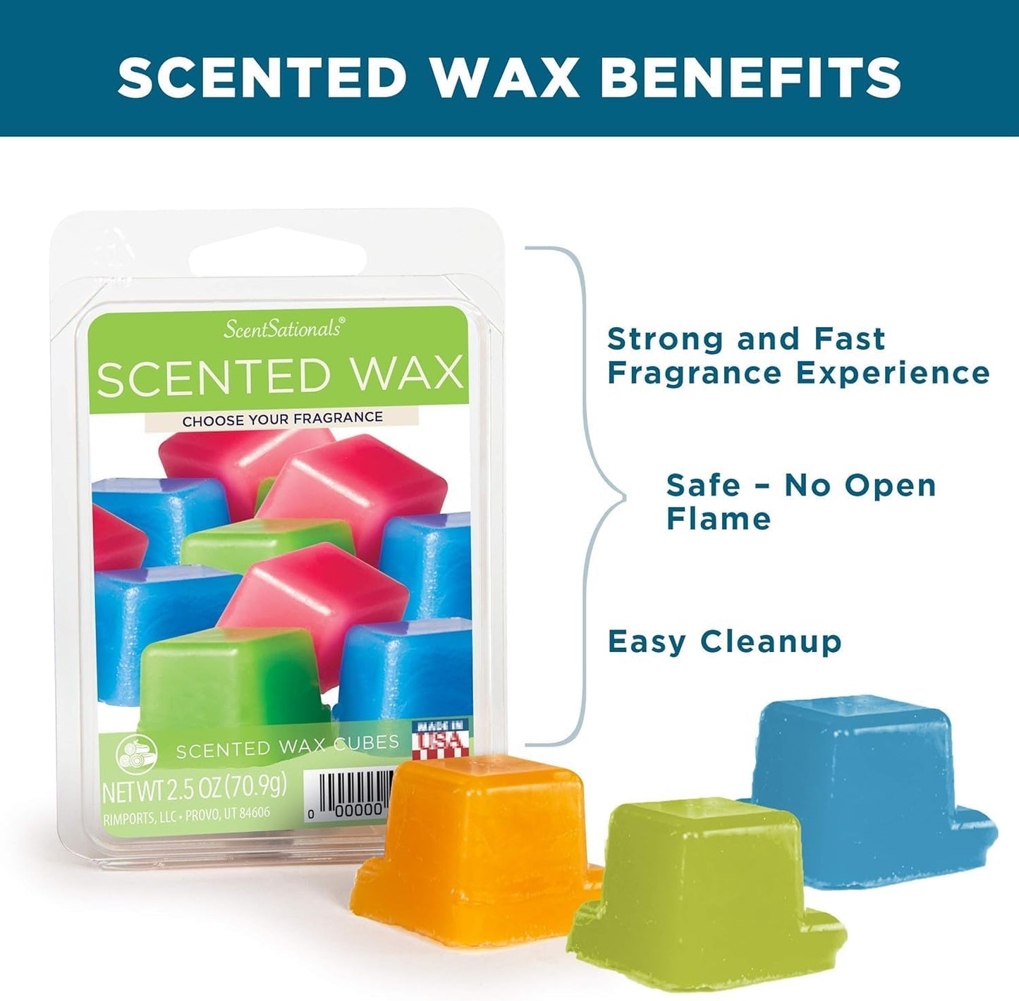 Scentsationals Wax Melts, Wax Cubes Strong Scent - Plumeria Waters - Long Lasting Scented Wax Melts for Warmer, 10oz (24-Cubes)