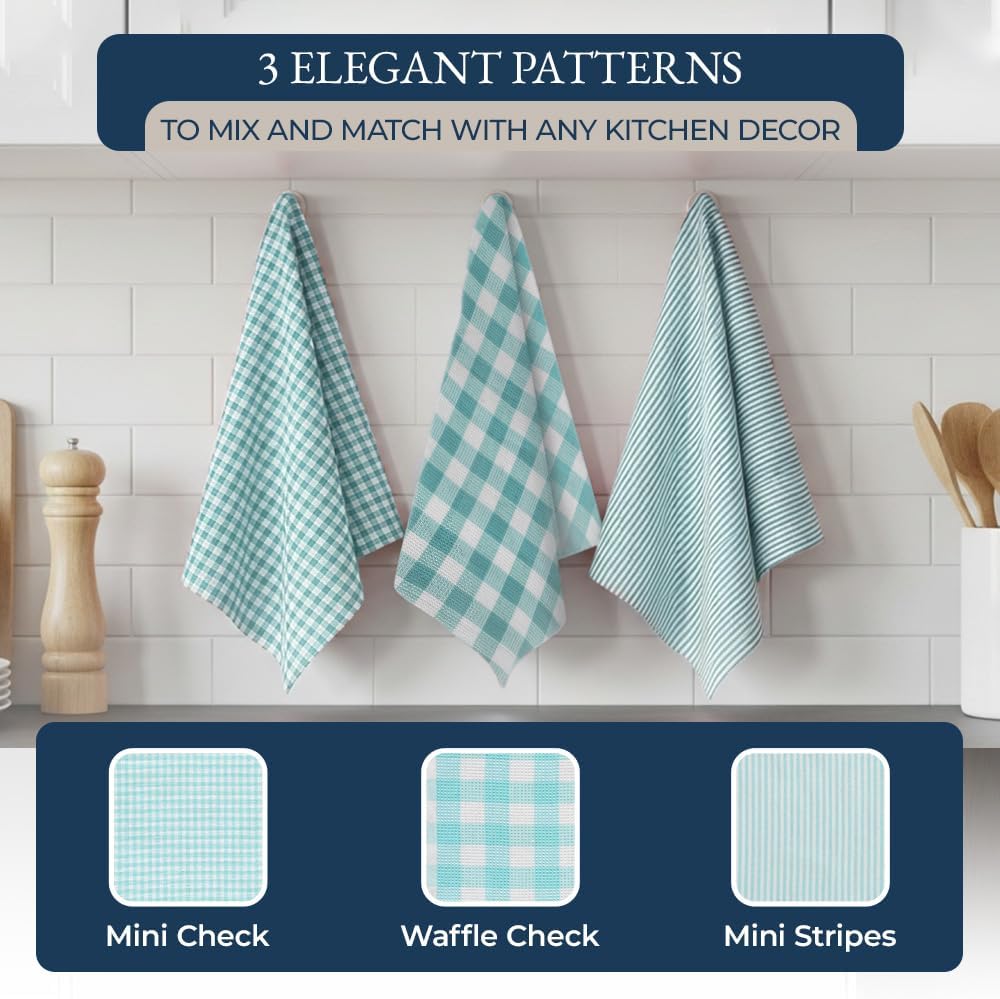 LANE LINEN Kitchen Towels and Dishcloths Sets - 20Pc Kitchen Towel Set, 350 Degree Heat Resistant Oven Mitts & Pot Holder, Reusable Absorbent Dish Cloths for Washing Dishes - Aqua