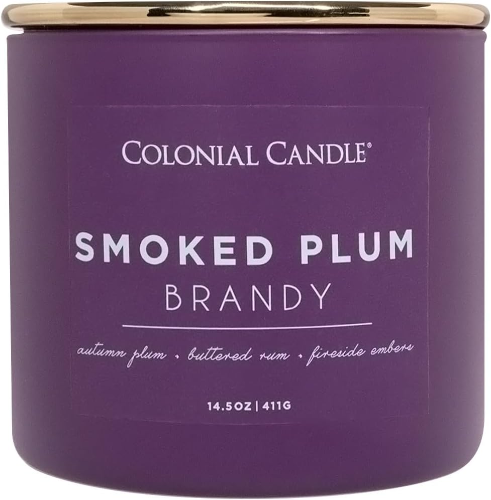 Colonial Candle Smoked Plum Brandy Jar Candle, Pop of Color Collection, 3 Wick, Purple, 14.5 oz - Up to 60 Hours Burn