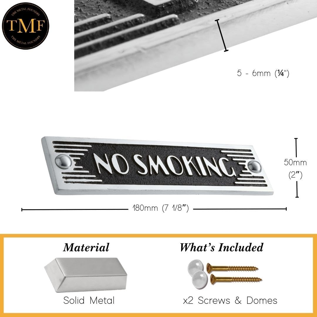 The Metal Foundry No Smoking Metal Door Sign. Art Deco Style Home Décor Accessories Door Or Wall Aluminium Plaque. Handmade In England.