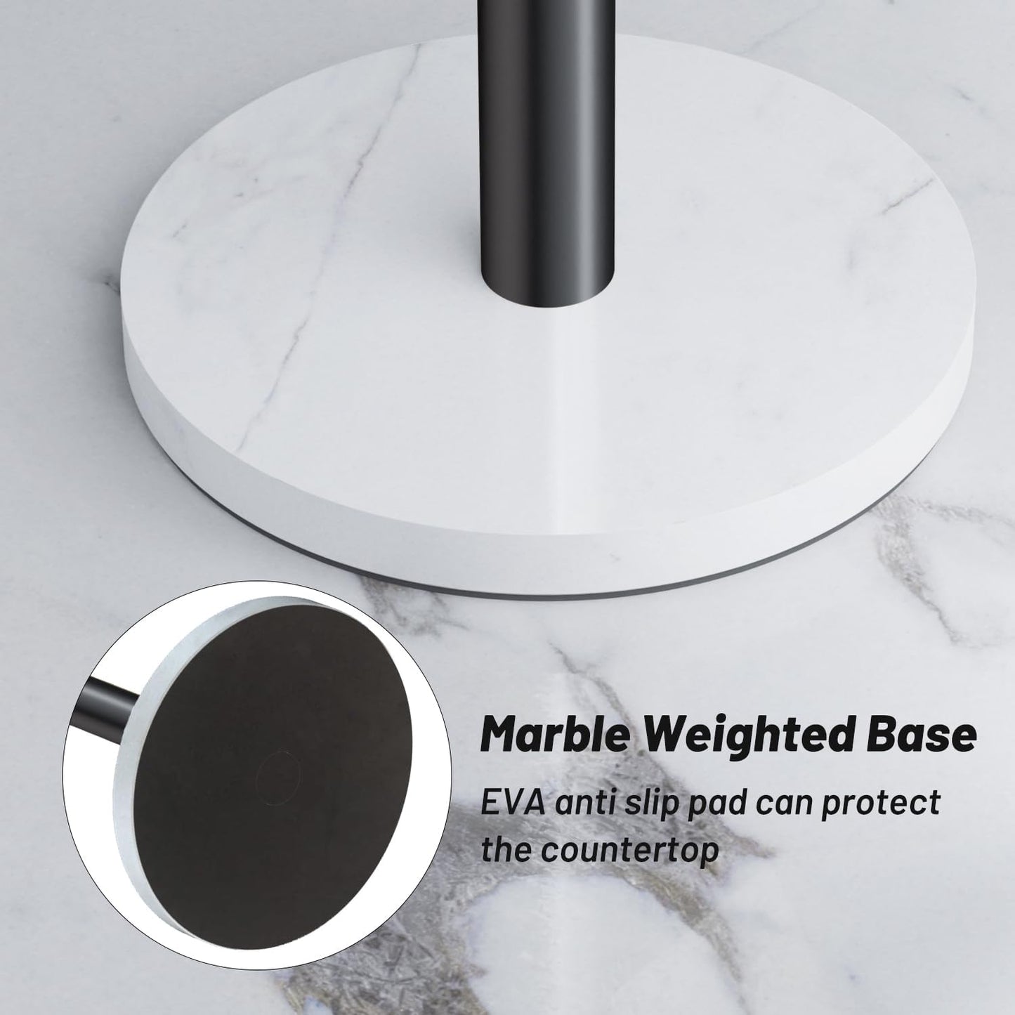VEHHE Marble Paper Towel Holder for Kitchen Countertop, Standing Paper Towel Stand with Weighted Base & EVA Non-Slip Pad, for Bathroom or Kitchen (Black)