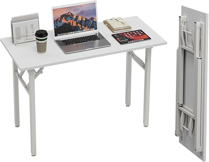 TEMI Small Computer Desk Folding Table - 43.3" Foldable Office Desk, No Assembly, Perfect for Small Spaces in Bedroom, Dorm, or Apartment, Portable Mini Desk or Study Table with Compact Design, White