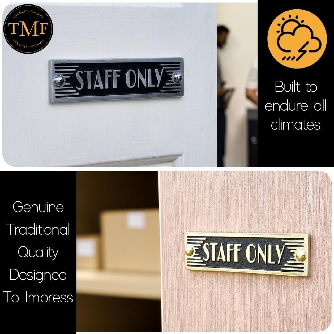 The Metal Foundry Staff Only Metal Door Sign. Art Deco Style Home Décor Accessories Door Or Wall Aluminium Plaque. Handmade In England.