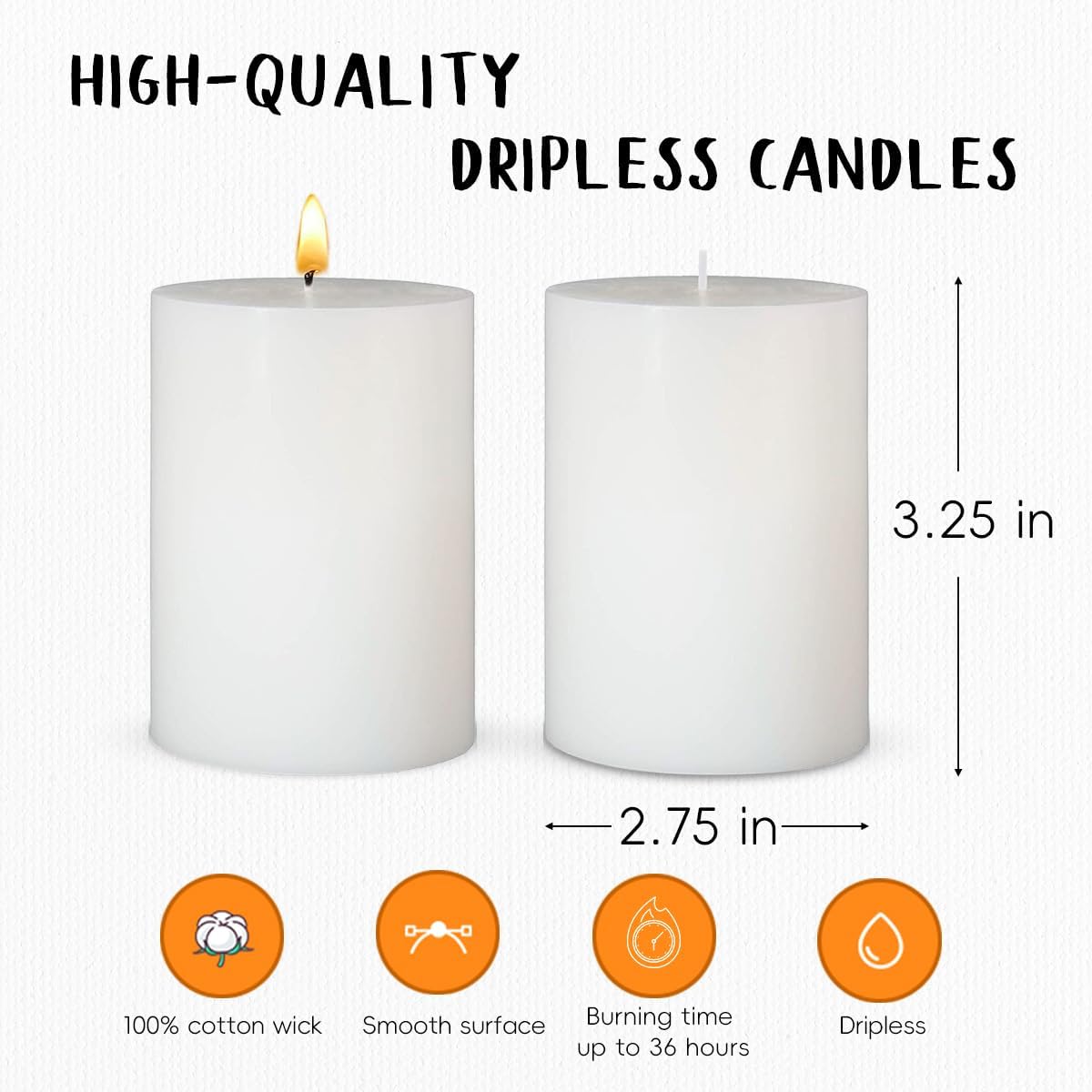 6 Packs 2.75x3.25 Inch White Pillar Candles, Unscented Dripless Non-Toxic Smokeless Clean Long Lasting Burning Cylinder Candles for Home Dinner Table Decoration Emergency Power Outage