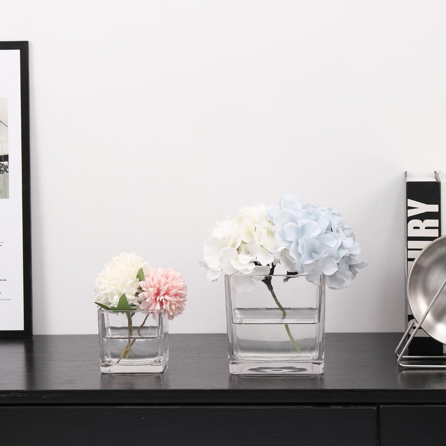 Square Flower Vases Set of 9, 3"x 3"x 3" Glass Vases for Centerpieces, Clear Vase for Flowers, Small Vase for Wedding, Party, Home Office Decoration