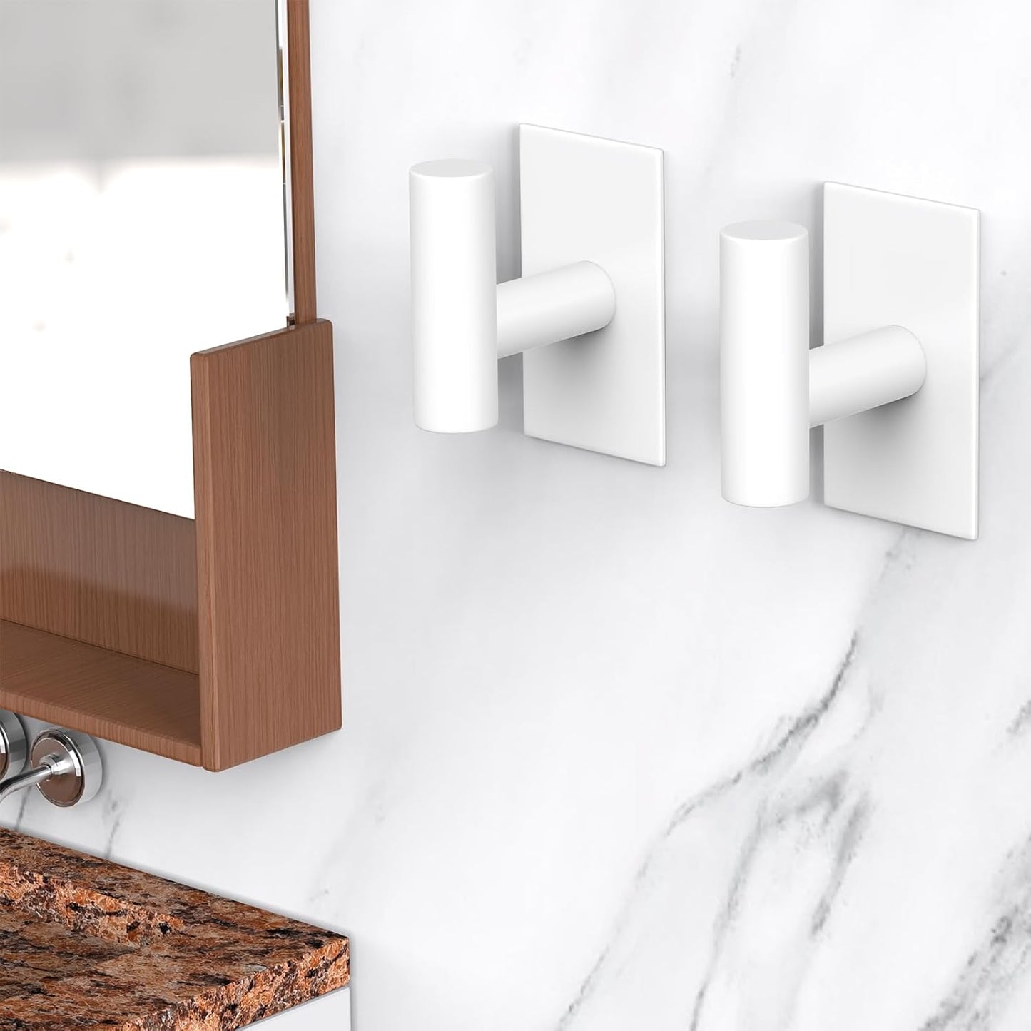 VAEHOLD Wall Towel Hooks, Heavy Duty Sticky Holder Waterproof Towel Hooks for Hanging Coat, Clothes, Closet Hook Wall Mount for Kitchen (White, 2 Pack)