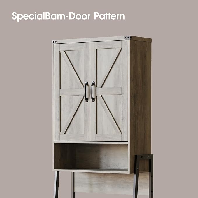 Over The Toilet Storage Cabinet with 2-Door Design Bathroom Organizers and Storage with Anti-Tip Device Over Toilet Organizer with Shelves for Bathroom,Restroom,Laundry Grey