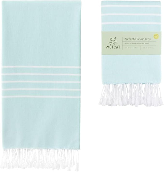 WETCAT Turkish Beach Towel Oversized (38"x71") 100% Turkish Cotton, Made in Turkey - Sand Free, Extra Large, Ultra Soft, Quick Drying, Compact & Lightweight for Travel - Aquamarine