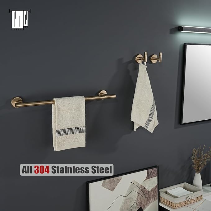 JQK Champagne Bronze Towel Bar, 20.5 Inch 304 Stainless Steel Thicken 0.8mm Towel Rack Bathroom, Towel Holder Wall Mount, Useable Length 18 Inch, TB110L18-CB