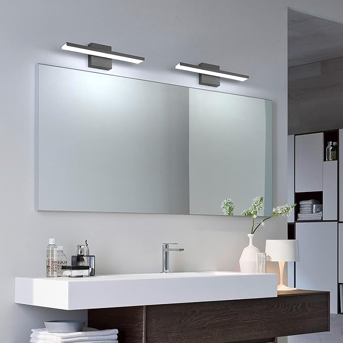 JUSHENG Black Bathroom Vanity Light Fixtures Modern Aluminum LED Wall Mount Sconce Lights for Mirror Lighting Indoor Bedroom Bedside Lamps 16W 16.14" 6000K