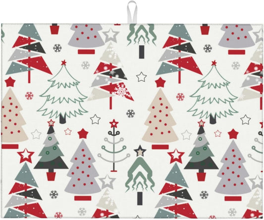 Beautiful Christmas Tree Dish Drying Mat 18x24 For Kitchen Counter Absorbent Microfiber Dishes Pad Dish Drainer Rack Mats Fast Dry Kitchen Accessories