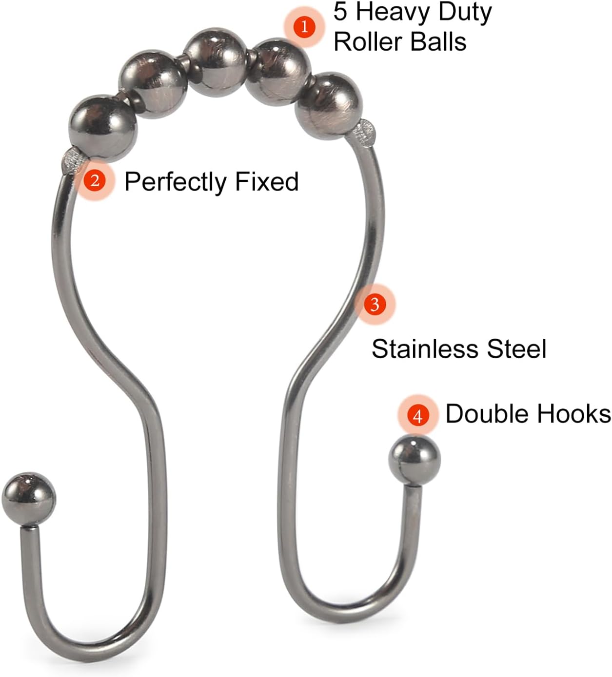 Goowin Shower Curtain Hooks, 12 Pcs Shower Curtain Rings, Stainless Steel Bronze Shower Curtain Hooks Rings Rust Proof, Balance Sliding Anti-Drop Double Shower Hooks for Shower Curtain Rod (Bronze)