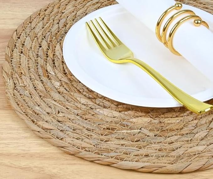 12 Inch Round Woven Placemats Set of 6 - Rattan Braided Table Mats - Heat Resistant Boho Wicker Placemats for Kitchen, Party, Dinner Table, Wedding, Picnic – Farmhouse Style Natural Fiber Place Mats