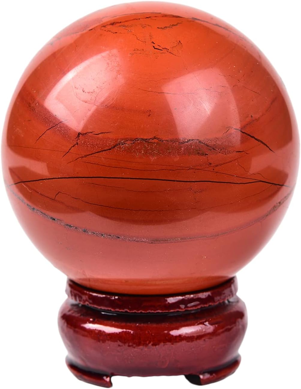 JIC Gem Red Healing Crystal Ball with Decoation Stand Red Jasper Gemstone Sphere Ball for Fengshui 、Meditation Energy Reiki Ball (100-110mm), 4-4.5inch