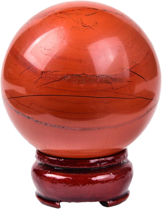 JIC Gem Natural Red Jasper Healing Crystal Ball Divination Gemstone Sphere Red Crystal Feng Shui Reiki Aura Home Desk Decor (60-70mm)