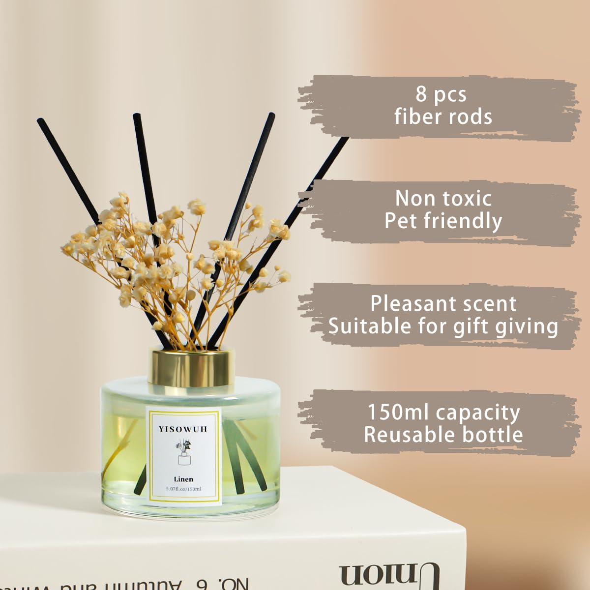 Reed Diffuser Set,5.07 fl oz (150 ml) - Linen Oil Diffusers with 8 Reed Sticks,Home Fragrance Reed Diffuser for Bathroom Shelf Decor