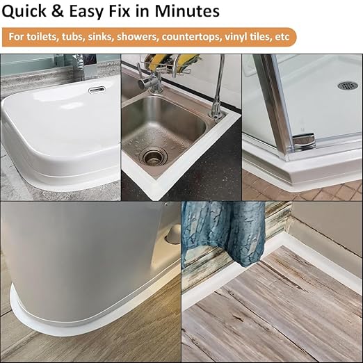 White Caulk Tape Self Adhesive Waterproof, Bathroom Peel & Stick Caulking Strip Floor Tile Wallpaper Toilet Tub Shower Wall Trim, DIY Project Renter Friendly Decor, Quick & Easy to Install in Minutes