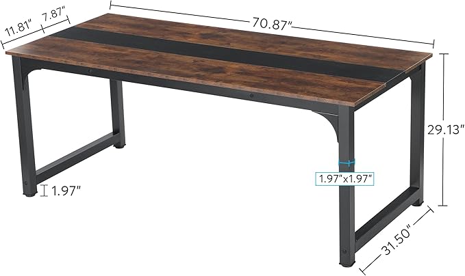 Tribesigns Modern Computer Desk, 70.8 x 31.5 inch Large Office Desk Computer Table Study Writing Desk Workstation for Home Office, Rustic/Black