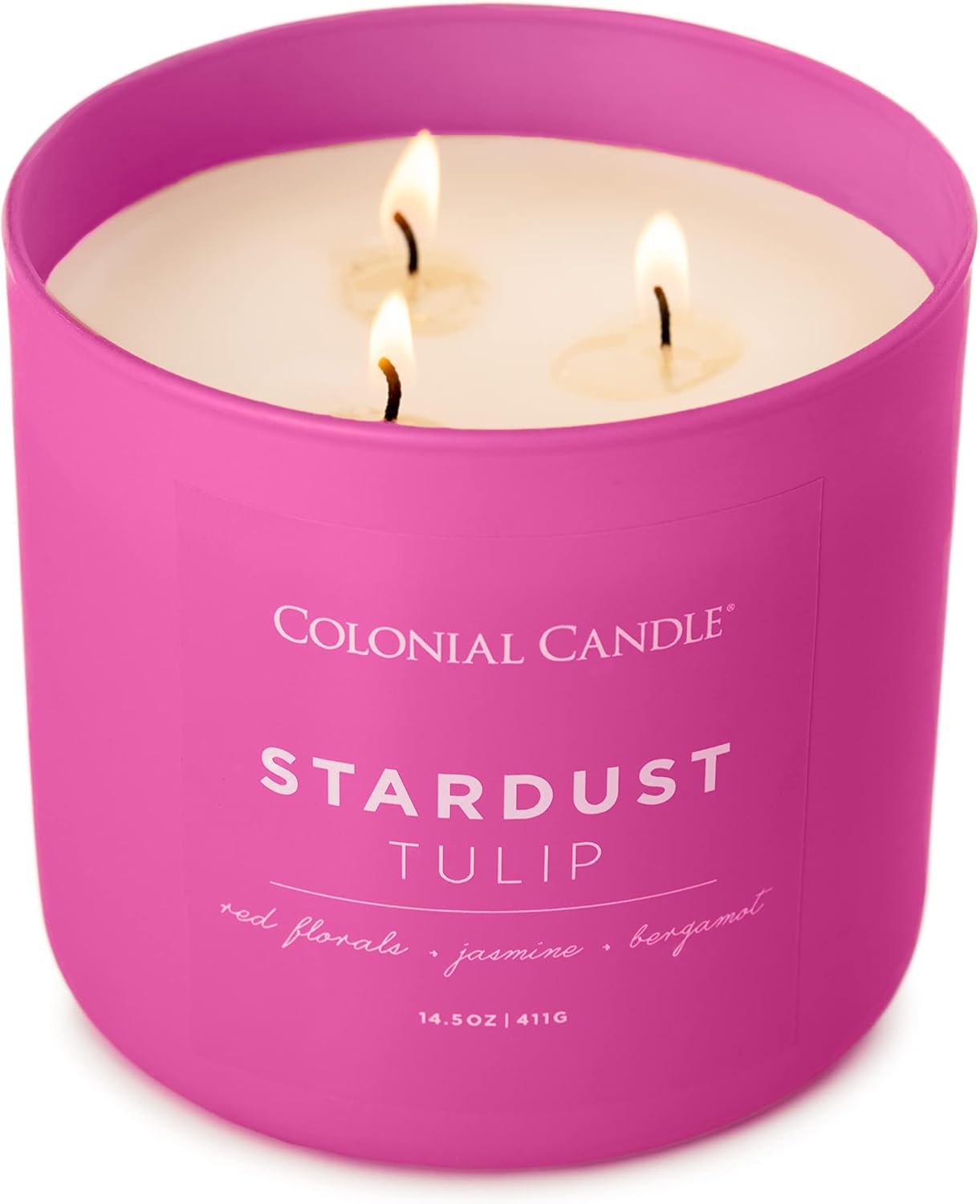 Colonial Candle Stardust Tulip Scented Jar Candle, Pop of Color Collection, 3 Wick, 14.5 oz - Up to 60 Hours Burn