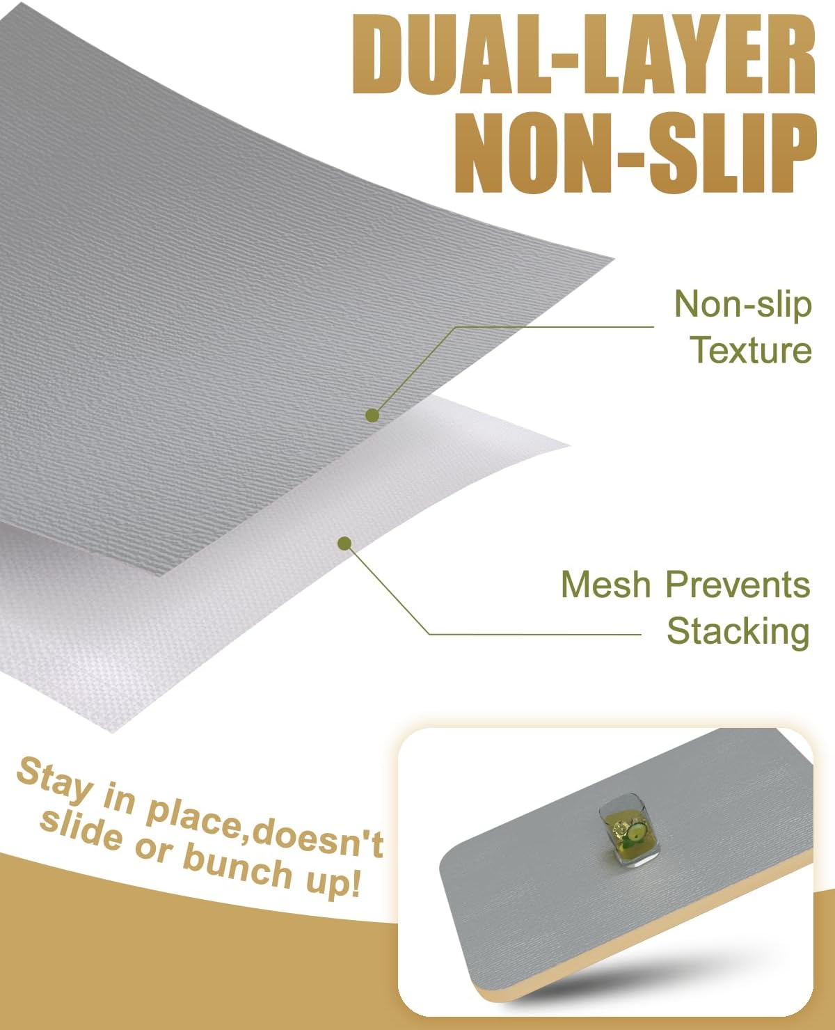 Drawer and Shelf Liner, Non-Adhesive Kitchen Cabinet Liners, Non Slip Shelf Paper Waterproof Washable Thickened for Dresser Pantry Shelve Bathroom Protector