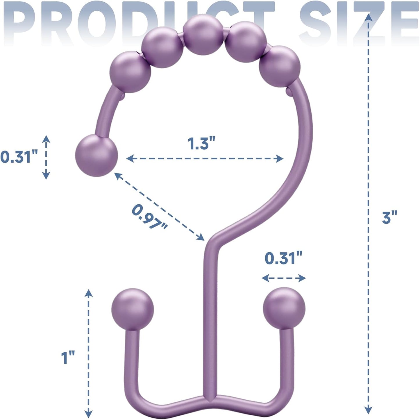 Titanker Shower Curtain Hooks Rings, Rust-Resistant Metal Double Glide Shower Hooks for Bathroom Shower Rods Curtains, Set of 12 Hooks - Greyish-Purple