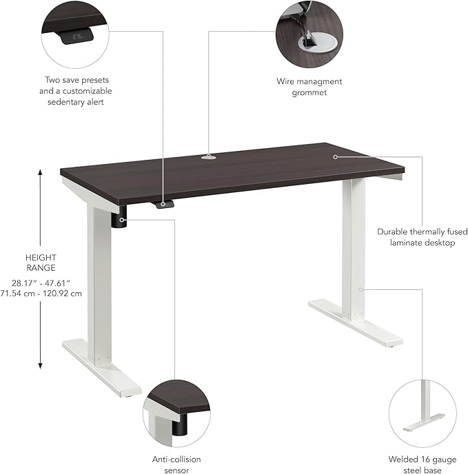 Bush Business Furniture 48-inch Electric Height Adjustable Standing Desk, Ergonomic Sit-Stand Computer Table for Home and Professional Office, Move 40 Series, Storm Gray with White Base