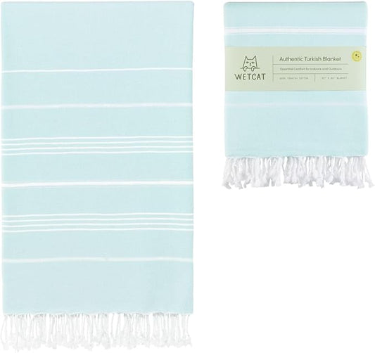 WETCAT Turkish Beach Blanket Sandproof (82"x82") 100% Turkish Cotton, Made in Turkey - Sand Free, Ultra Soft, Extra Large Throw for Picnic – Aqua