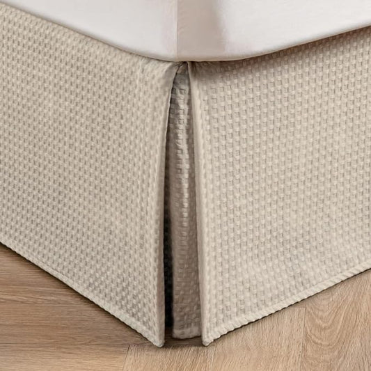 MIYE Pleated Waffle Weave Bed Skirt, Tailored Dust Ruffle 12 Inch Drop Easy Fit, Machine Washable,No Split Corners (Beige, Twin - 12" Drop)