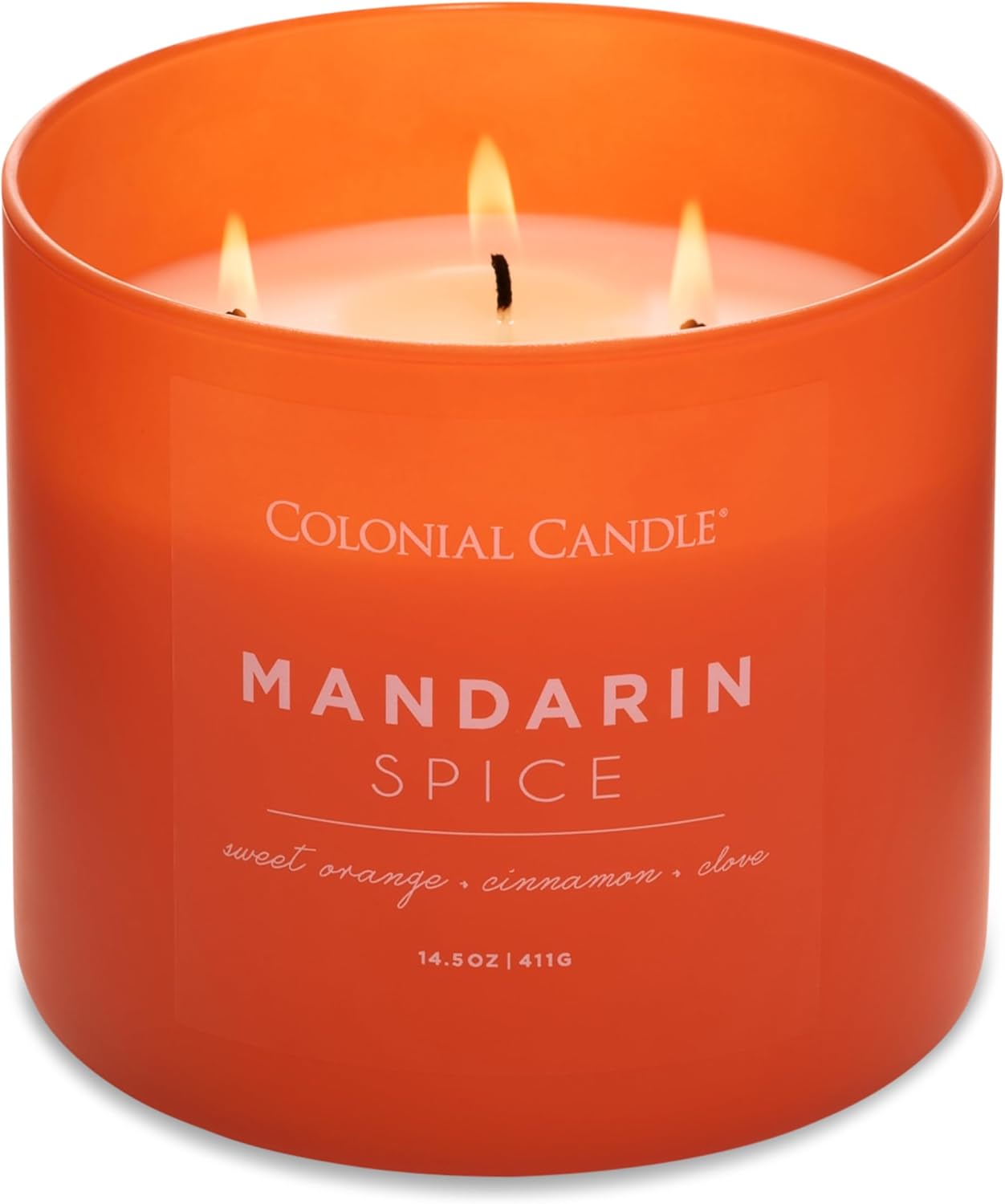 Colonial Candle Pop of Color Mandarin Spice 14.5 Oz Scented Matt Glass Jar Candle, Three Premium Cotton Wicks