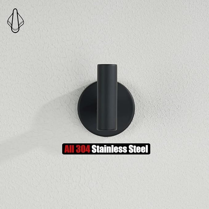 JQK Black Bathroom Towel Hook, Coat Robe Clothes Hook for Bathroom Kitchen Garage Wall Mounted (2 Pack), 304 Stainless Steel Matte Black, TH100-PB-P2