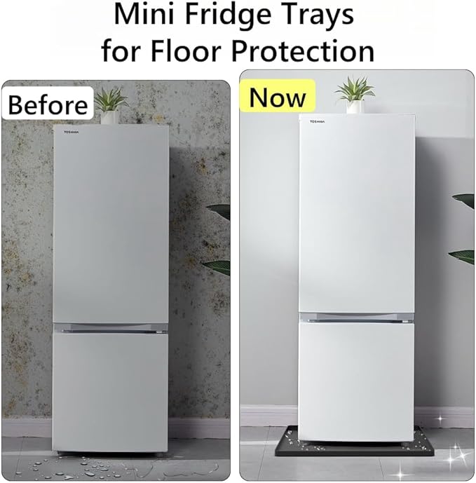 Mini Fridge Silicone Mat with Raised Edges, 24" x 24" x 0.8" Mini Fridge Drip Tray, Mini Refrigerator Carpets Floor Protector (24" Black No Base Raisers)