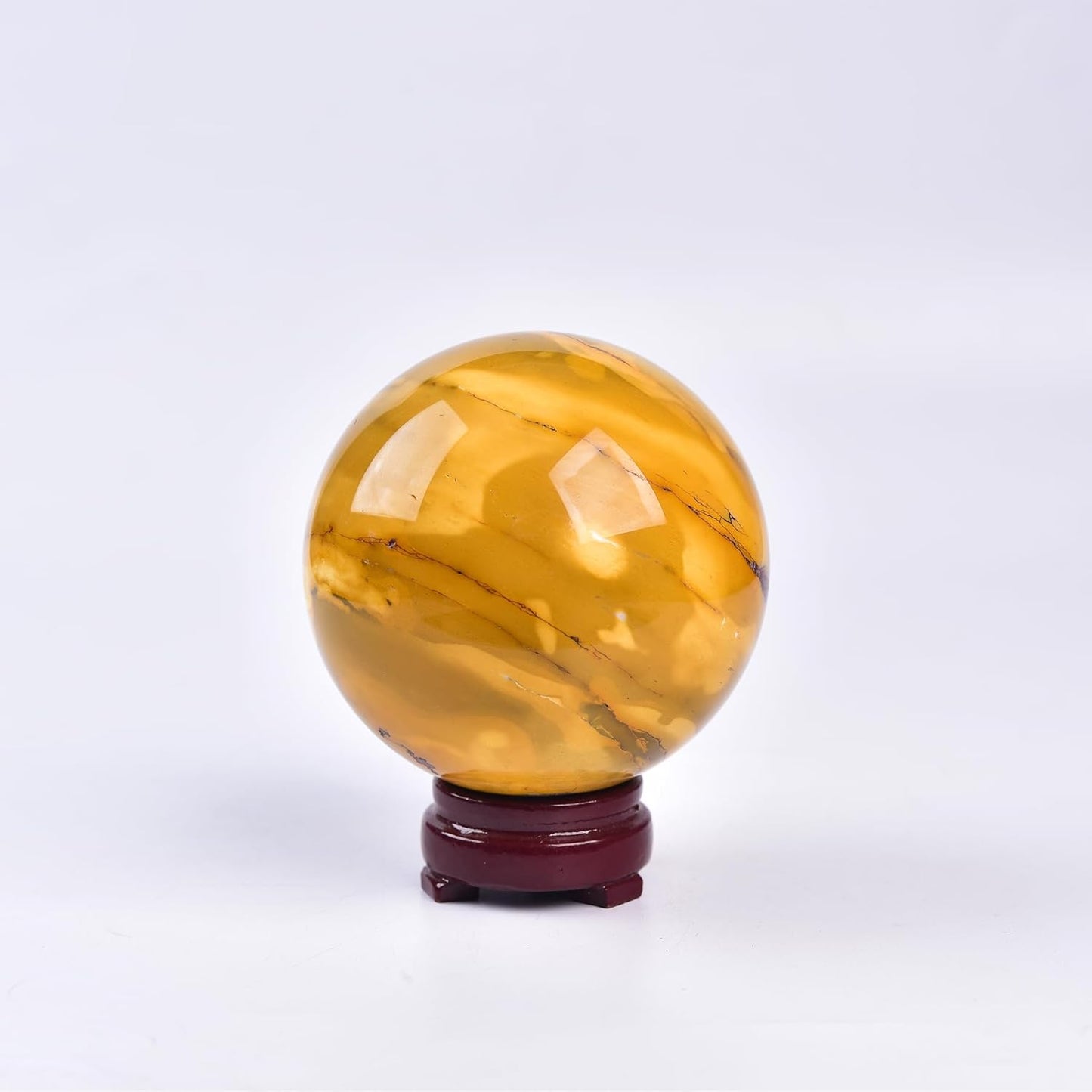 JIC Gem Yellow Healing Crystal Ball Sphere Natural Gemstone Ball Egg Yolk Stone Crystal Decorative Ball Chakra Meditation Reiki Home Office Decoration 8-9cm