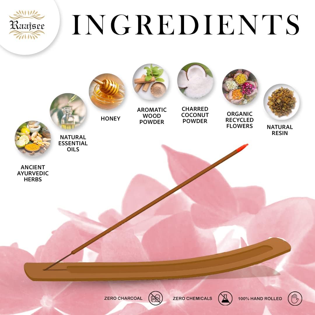 Raajsee Japanese Rose Incense Sticks 100 Gm Pack-100% Pure Organic Natural Hand Rolled Free from Chemicals-for Church,Aromatherapy,Relaxation,Meditation & Sensual Therapy